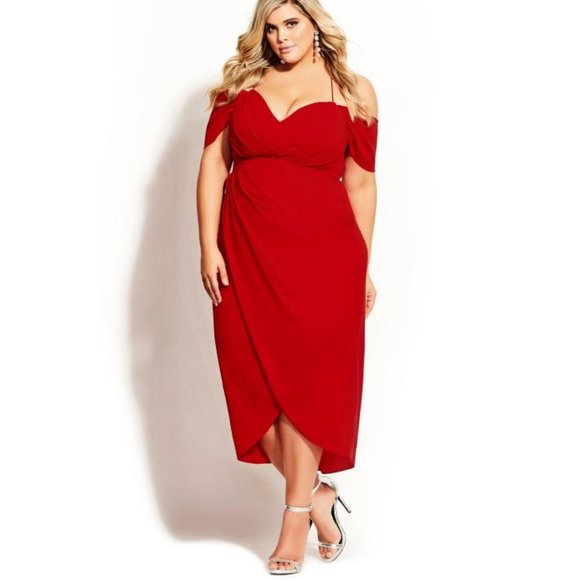 CITY CHIC Scarlet Red Entwine Cold Shoulder Dress - Picture 1 of 6